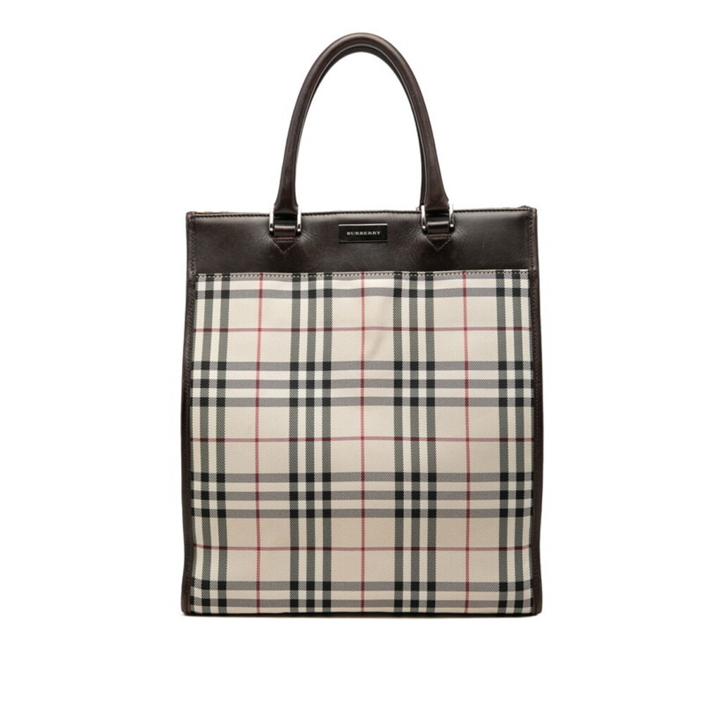 Burberry Nova Check Tote Bag Handbag Beige Brown Canvas Leather Women's BURBERRY